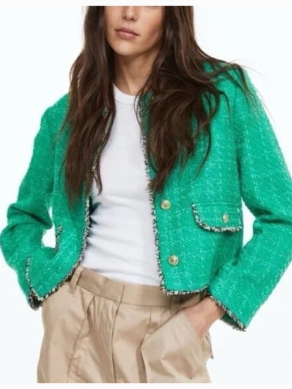 H&M Green Tweed Jacket Gold Buttons Size M - Picture 4 of 11